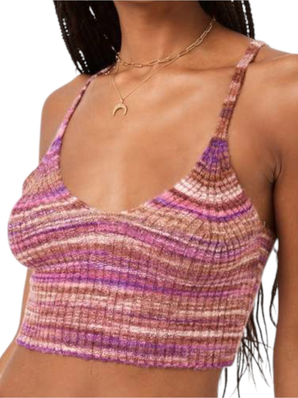 L*Space Demi Crop Tank Top Sundown Space Dye Knit NWT Medium Strappy Scoop VNeck - Picture 3 of 11